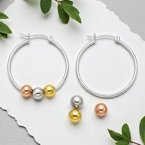 18K Gold Plated Stainless Steel Tri-Color Beaded Hoop Earrings Trendy & Chic